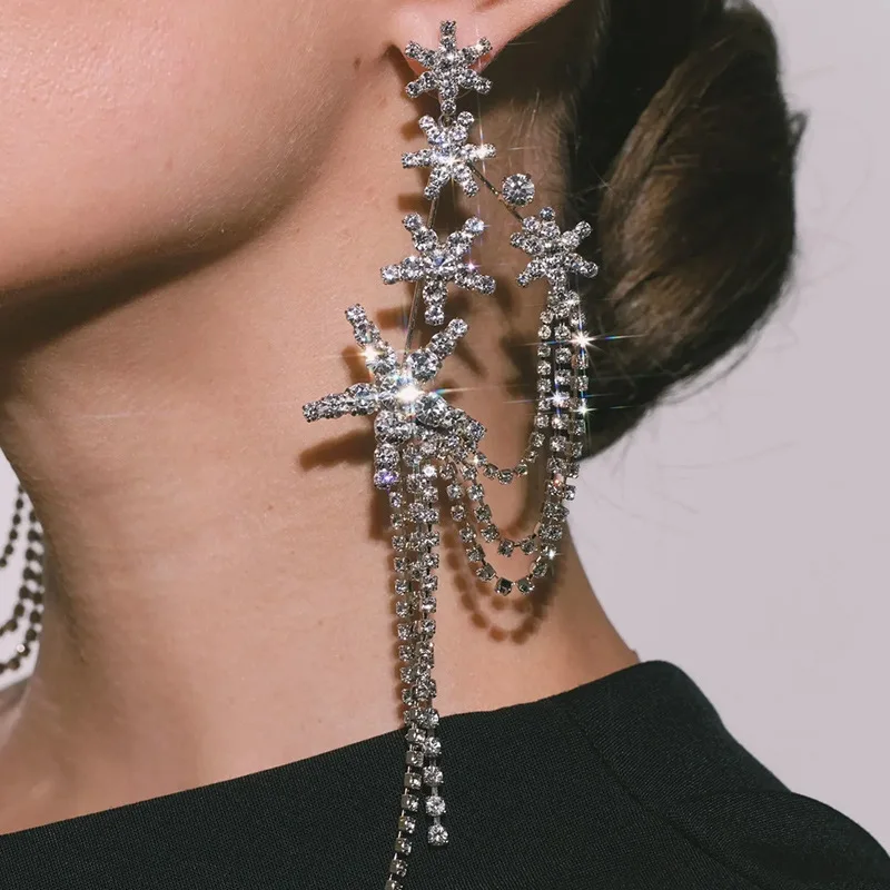 Exaggeratedly Stylish Crystal Tassel Earrings - Elegant and Grand for Formal Occasions, Great Party Accessories.