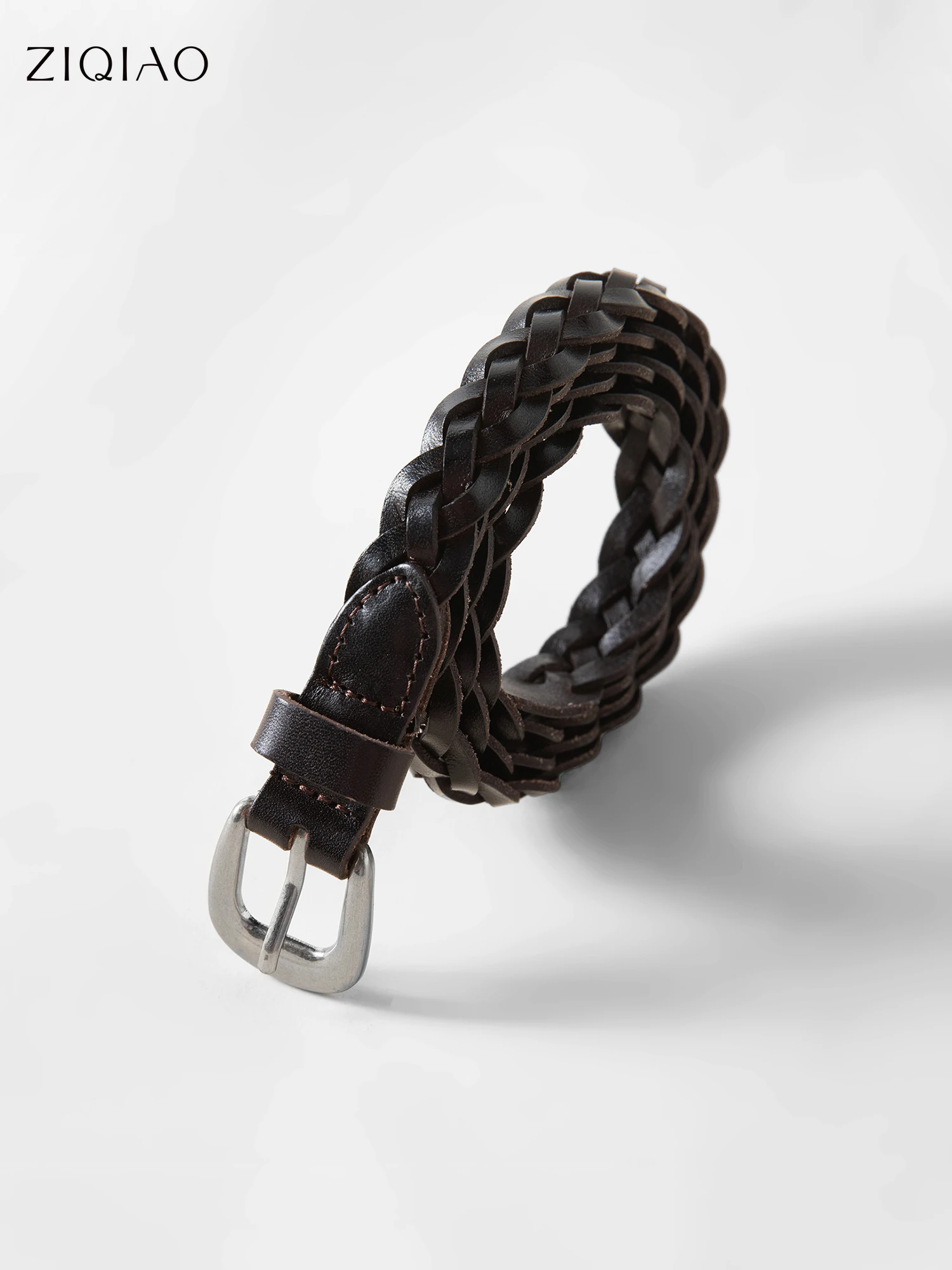 Women's Handwoven Cowhide Leather Belt - Braided Adjustable Waistband