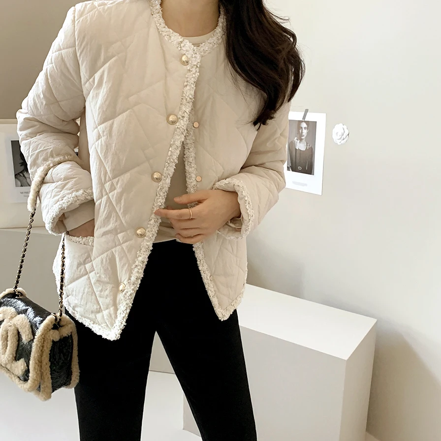 

Chic Thiened down Cotton Jaet Cozy Winter Outerwear Large Size Women's Faionable Not Puffy Long Sve round Ne Singl...