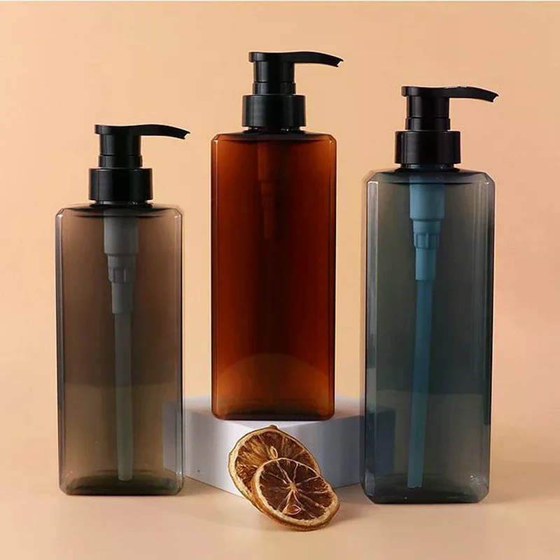 Dispensadores de jabón cuadrados para baño, soporte de Gel de ducha y champú rellenable, dispensador de viaje portátil, botella vacía con bomba de baño, 400/500ml