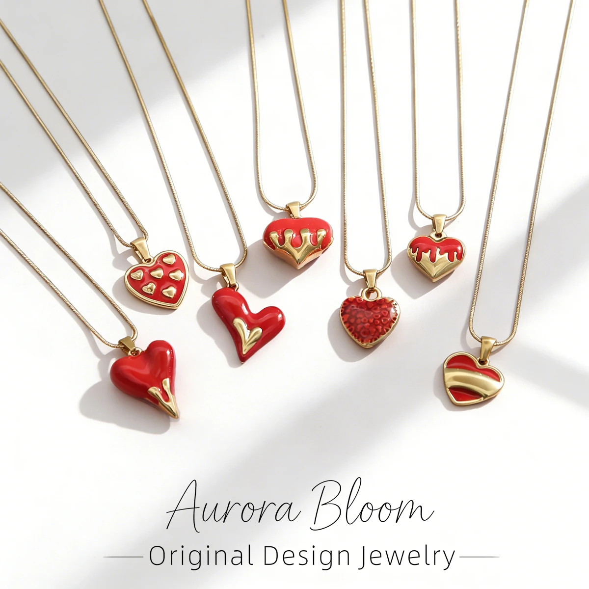 

AURORA Trend Red Heart Love Pendant Necklaces For Women's Stainless Steel Jewelry Choker Necklace Women's Daily Golden Jewelry