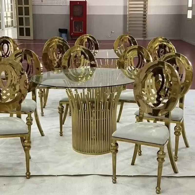 Hot Selling Golden Metal Party Table for Hotel Hall Banquet Wedding Dining Tables