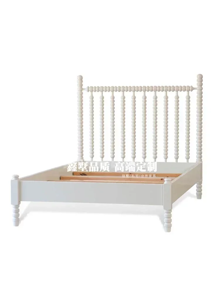 TAO Solid Wood Bed Retro Roman Column Master Bedroom 1.5 Single Bed Simple American 1.8 M Princess Bed