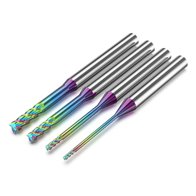 HUHAO 3 المزامير الملونة الأخدود العميق قاطعة المطحنة 4 مللي متر عرقوب DLC طلاء راوتر بت كربيد CNC Endmill أداة للألمنيوم والنحاس