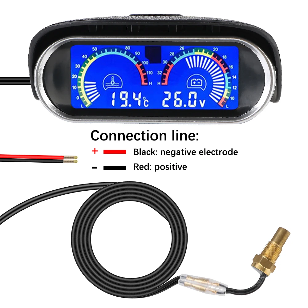 Autp Instrumentation Universal 9V-36V ​10mm M10 Temperature Sensor Digital Car Voltage Meter 2 In 1 Water Temp Meter