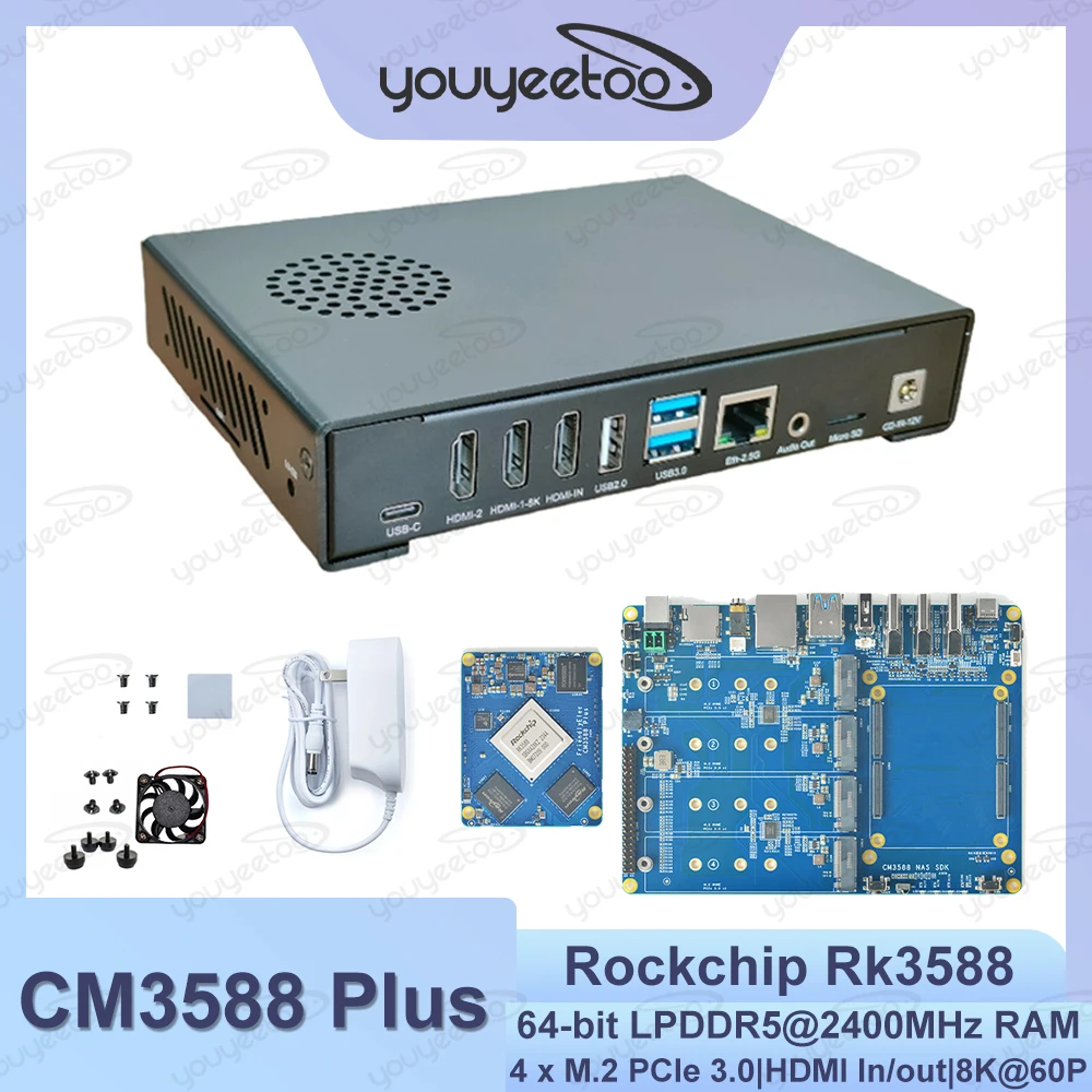 

CM3588 Plus 32GB LPDDR5 NAS Kit Rockchip RK3588 Router Board with PCIe 2.5G Ethernet Controller Supports OpenWrt Android Linux