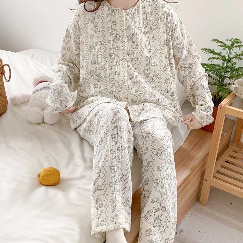 Cotton Gauze Monthly Clothing Spring and Autumn Book Kimono Nursing Pajamas Summer Pregnant Women Postpartum Nursing Waiting