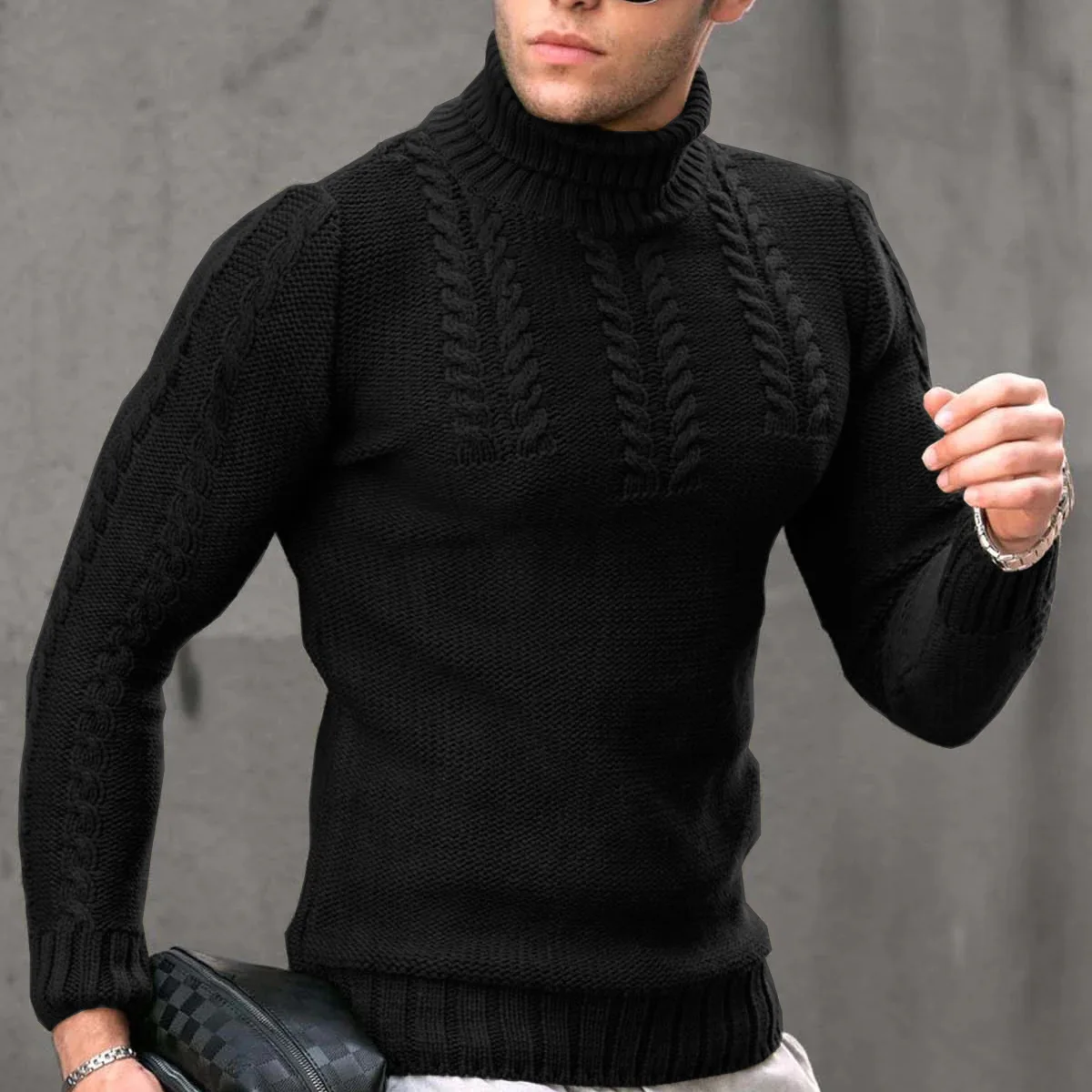 Autumn Winter New Men\'s Black Sweater Men\'s High Collar Long sleeved Knitted Shirt Warm Pullover Sweater Men\'s Blue Knitwear