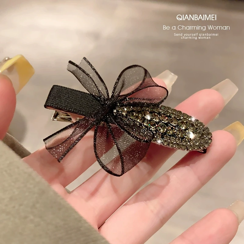 الكورية مزاجه الأسود منقار البط كليب الجانب كليب إكسسوارات الشعر مشبك شعر مقوس دانتيل عقال كليب الجانب كليب كسر مشبك شعر