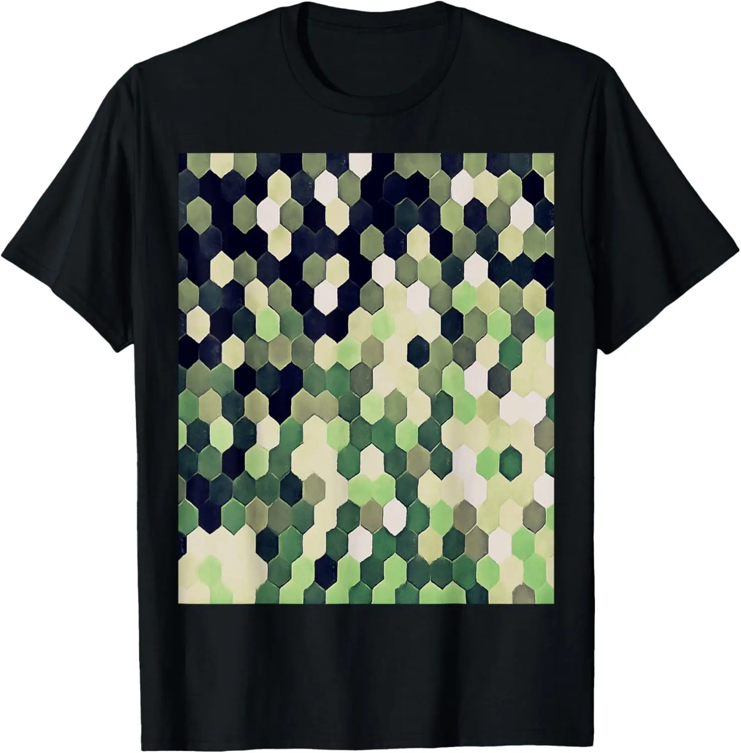 

Honeycomb Pattern In Green and Black Hexagon Painting T-Shirt
