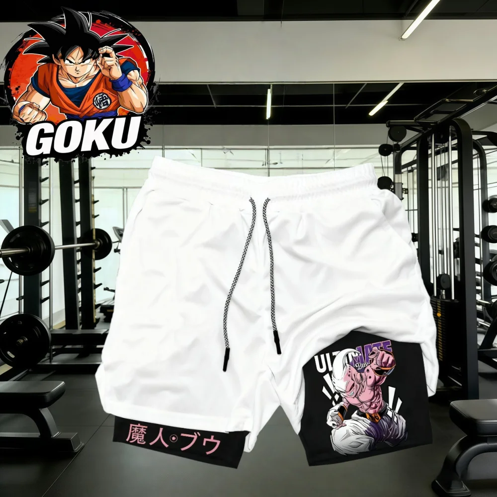 

Летние шорты 2-в-1 с японским принтом Dragon Ball Majin Buu 2026, оверсайз, дышащие, влагоотводящие, для фитнеса, уличная одежда, унисекс