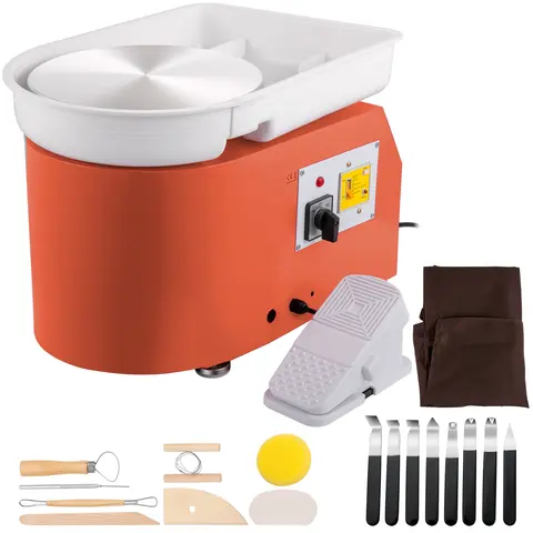 SucceBuy Electric Pottery Wheel Machine 28cm 350W Manual Handle Foot Pedal for School Ceramic Clay Working Forming DIY Art Craft