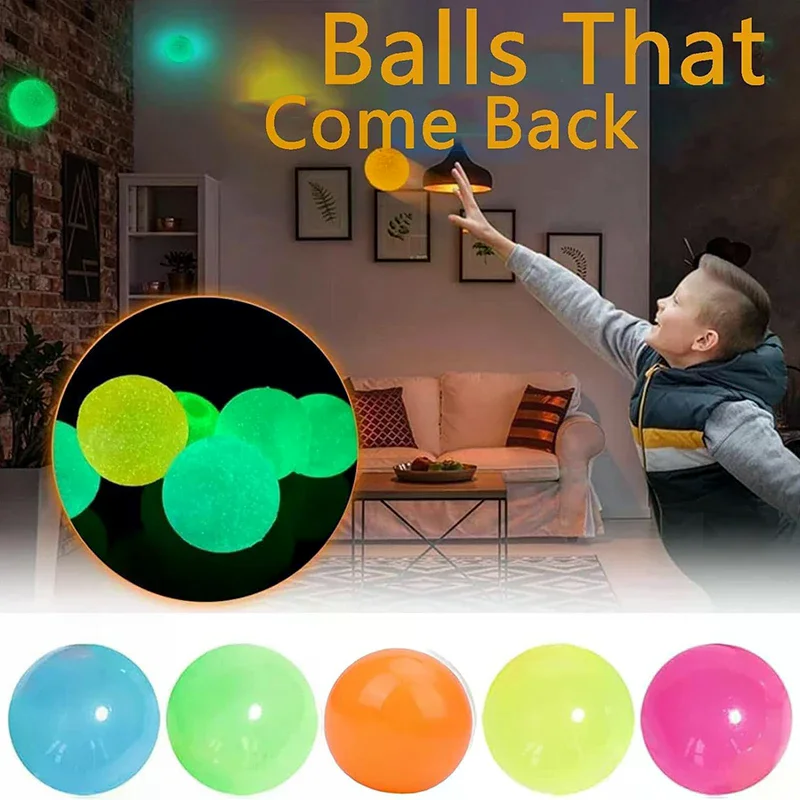 

Glow-in-the-Dark Sticky Ceiling Balls 5/10Pcs Sticky Glows Balls Fidget Toys Stress Relief Sensory Toys Wall & Ceiling Decor