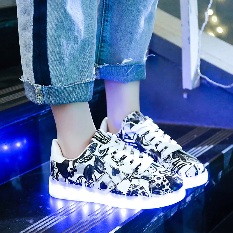 New LED Luminous Shoes Glow-In-The-Dark Ghost Walking Shoes Adult USB Charging Shoes with Light Man's Casual Sports Shoes