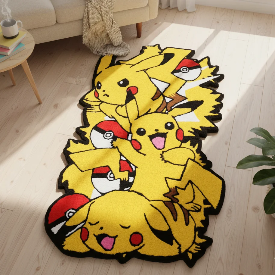 

Pokemon Pikachu Anime Rug Kawaii Cartoon Carpet Gaming Room Decor Cute Bedroom Floor Mat/Blanket Gift for Anime Fans