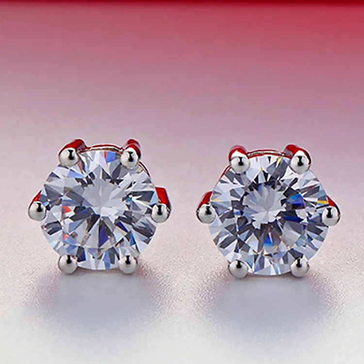 Solid 14K White Gold Earriings 1CT/ Piece Round Diamond Stud Earrings For Lady Beautiful Jewelry Gift D Color Gold AU585 Earring