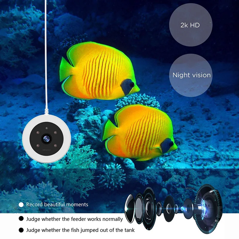 Wistino ホーム 4MP HD カメラ自動魚フィーダーナイトビジョンビデオ録画再生ペット