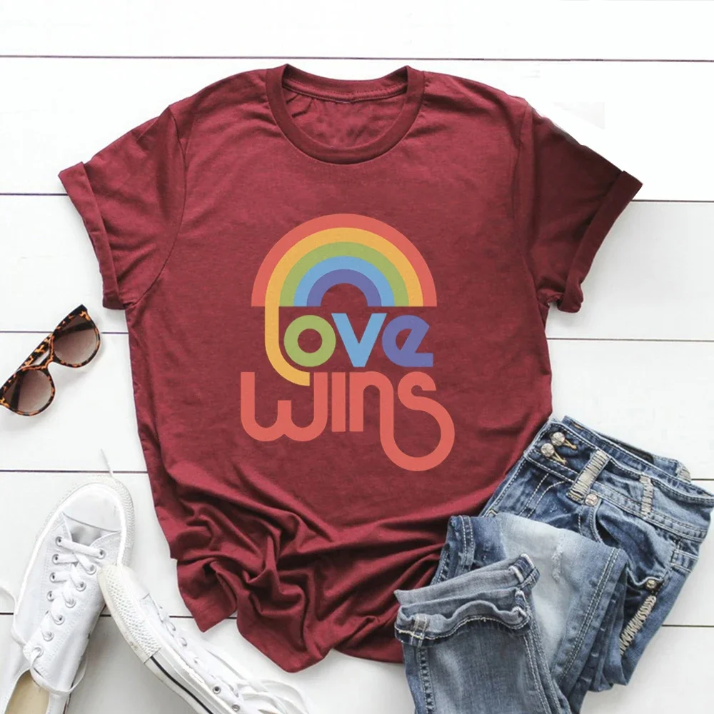Amor ganha camiseta arco-íris orgulho tshirt lgbt camisas casuais de manga curta camiseta feminina amor é amor camisetas streetwear lgbtq tshirt