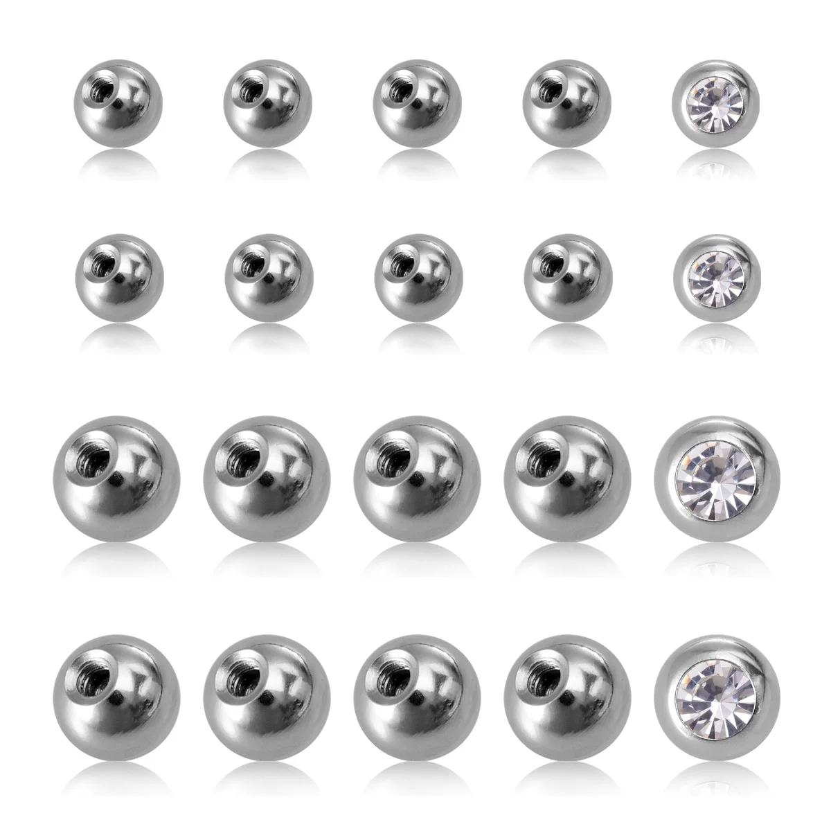 10pcs Stainless Steel Body Jewelry Replacement CZ Screw Bead For Lip Ring Earring Septum Nose Ring Body Piercing Jewelry Making