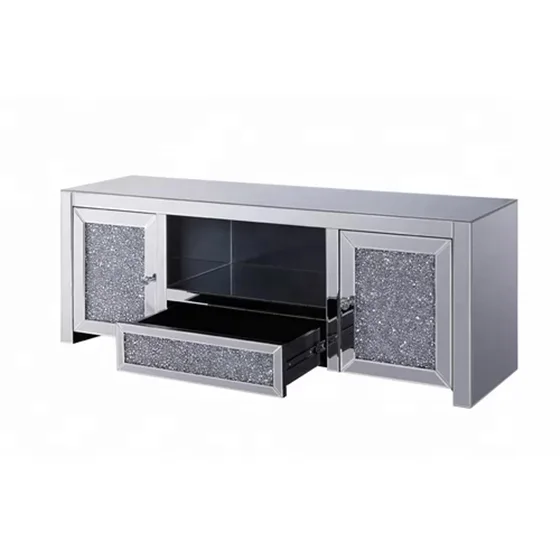 وحدة الترفيه التلفزيونية الحديثة المتطابقة الماسية المتألقة وأثاث غرفة المعيشة الخشبية مع مساحة تخزين (15-20 يومًا)