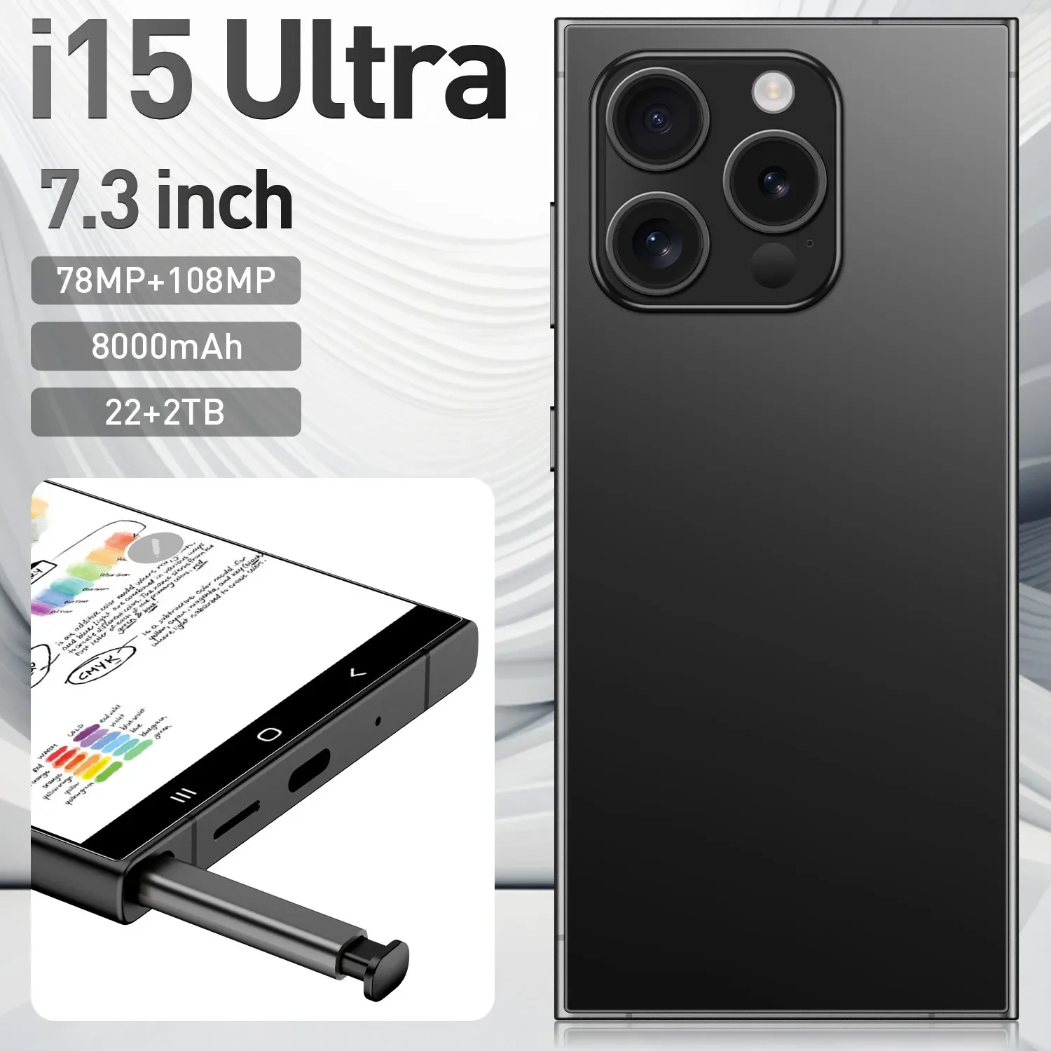 i16 Ultra Original Android 14 MObile Phones 7.3 Inch Unlocked Smartphone 78+108MP Camera Dual Sim 22GB+2TB 8000mAh 5G Celular