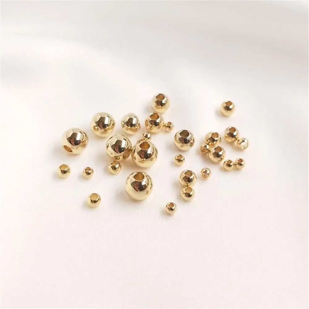 14K plated gold Color Round beads loose beads DIY bracelet first jewelry handmade beaded material accessories