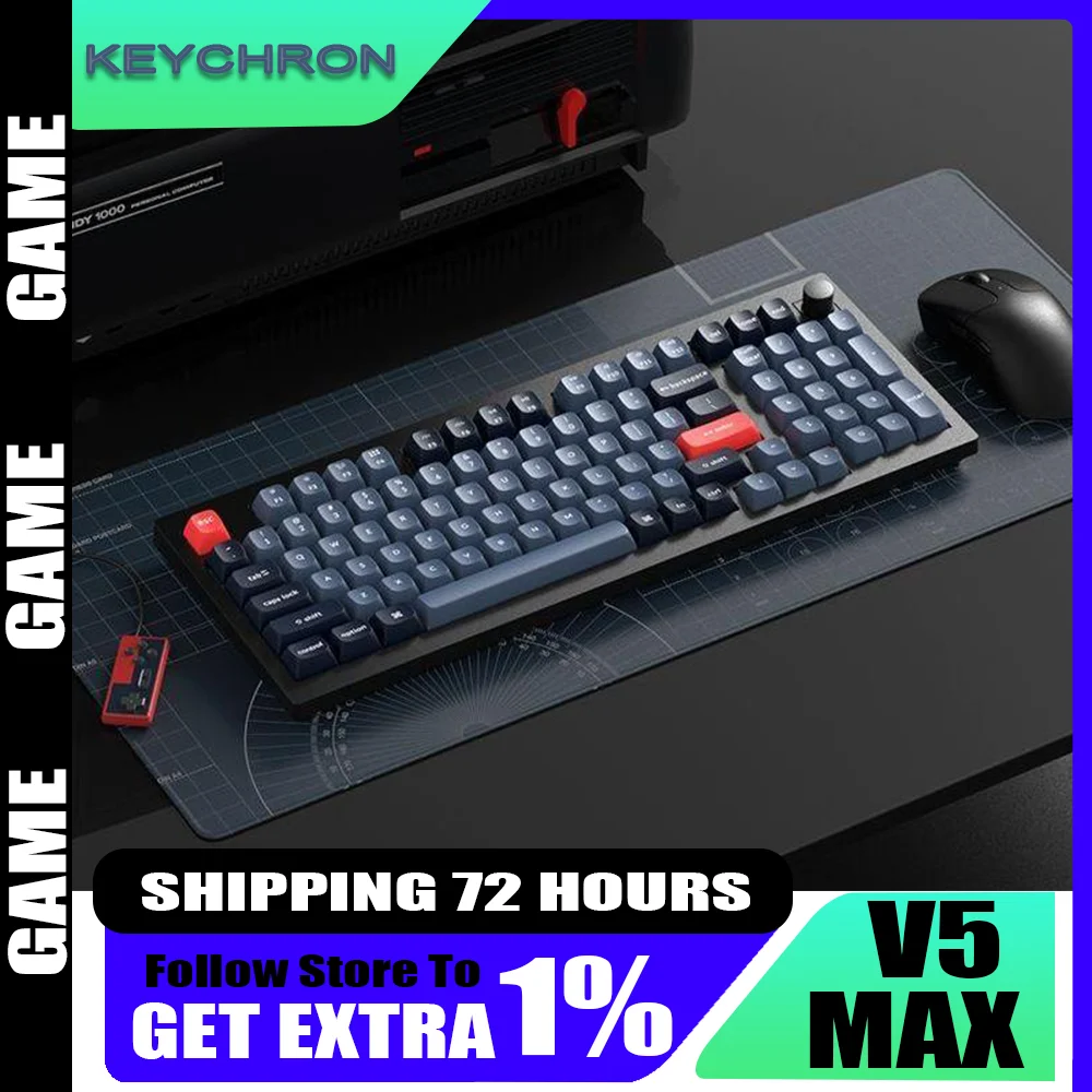 

Механическая клавиатура Keychron V5 Max QMK/VIA с поддержкой беспроводной Bluetooth с горячей заменой RGB PBT колпачки для клавиш с подсветкой переключатель Gateron OSA
