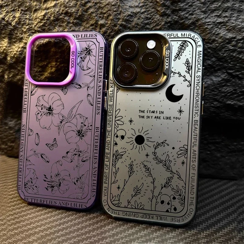 Fresh Moon Star Electroplate Silver IMD Phone Case For iPhone 15 Pro Max 14 13 12 11 Pro XR XS 7 8 Plus Shockproof Back Cover