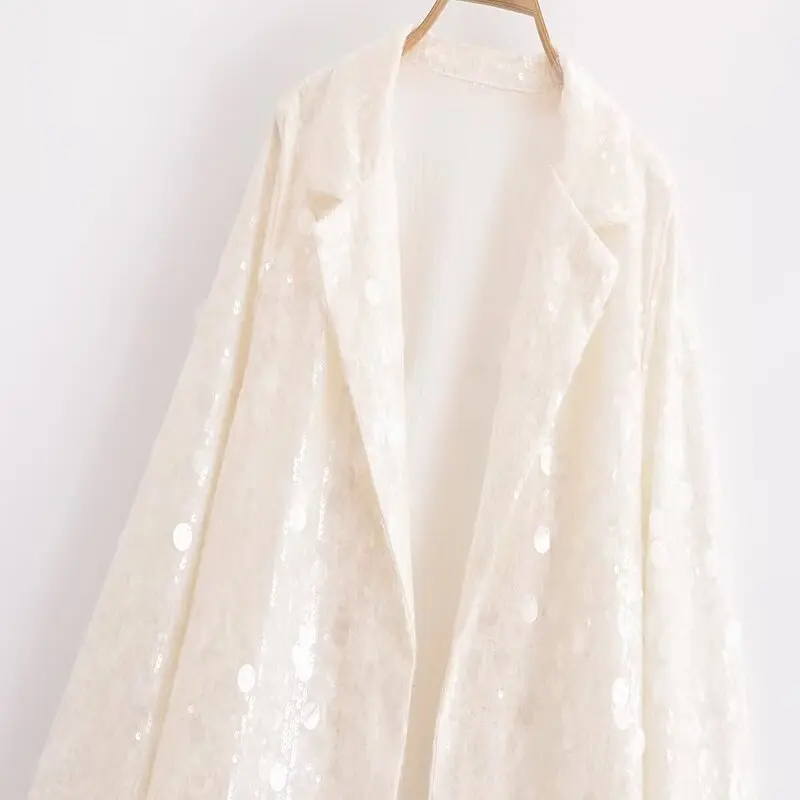 

Summer 2024 Women's Loose Fit Beaded Open Front Suit Jaet Design Commute Sle Long Sve Regular Length Outerwear