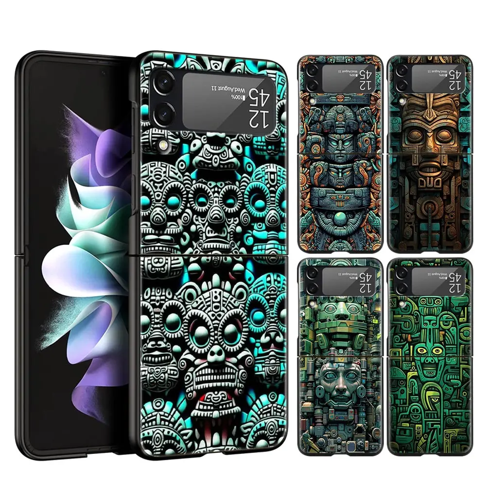 Vintage Totem Painting Hard PC Phone Case For Samsung Galaxy Z Flip 7 6 5 4 Black Cover For Galaxy Z Flip3 Foldable Fundas Shell