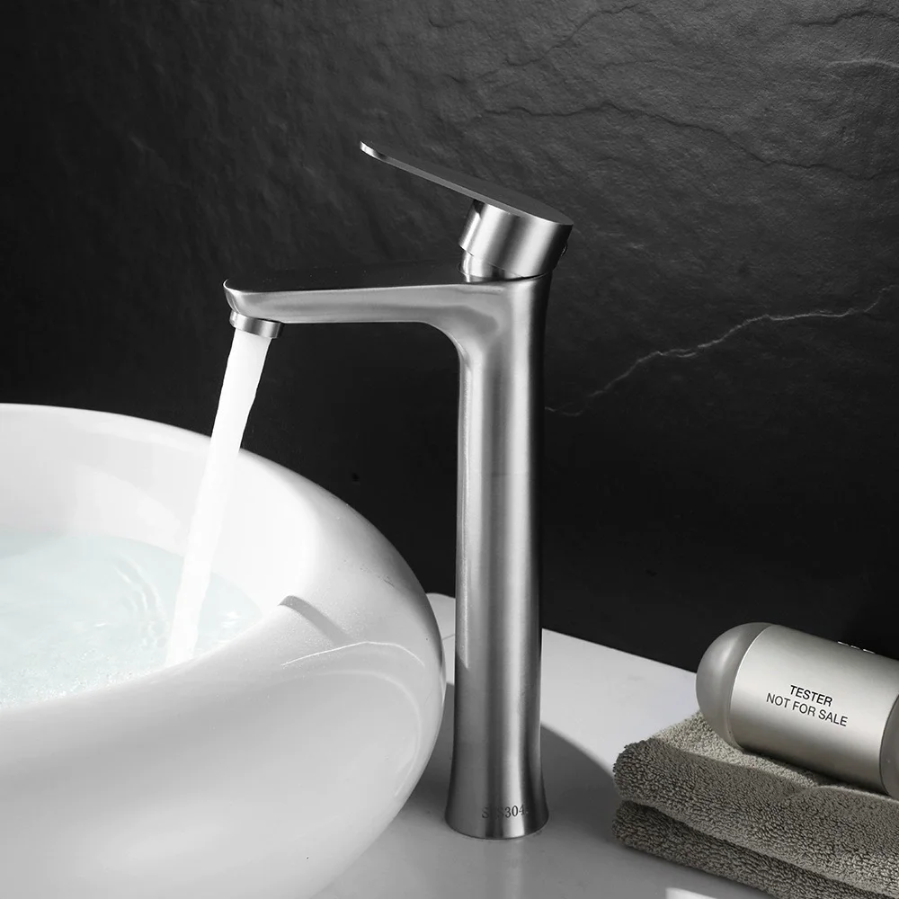 Elyn 304 Stainless Steel Bathroom Faucets Deck Mounted Hot Cold Mixer Tap Single Cold Lavatory Washing Basin Sink Faucet