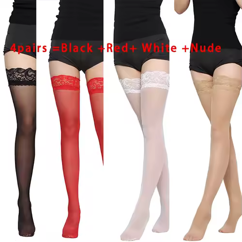 Kave Lace Silicone Anti Slip Thigh Socks Women Black/White Stocking For Women Thigh High Stockings Sexy Long Socks - Image 16