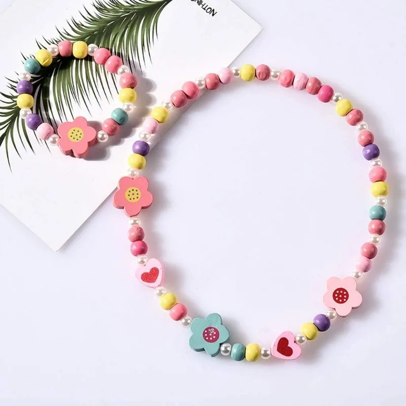 Kids Cartoon Ketting Kleurrijke Dieren Kind Sieraden Bloem Kralen Mode Armband Accessoires, Plastic Parel, Parel