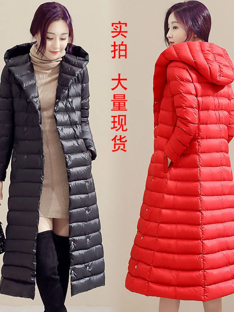 Womans Ultra Light Down Cotton Jackets Slim Hooded Extra Long Lady Down Jackets Padded Coats Cotton Padded Jacket Parkas With Be