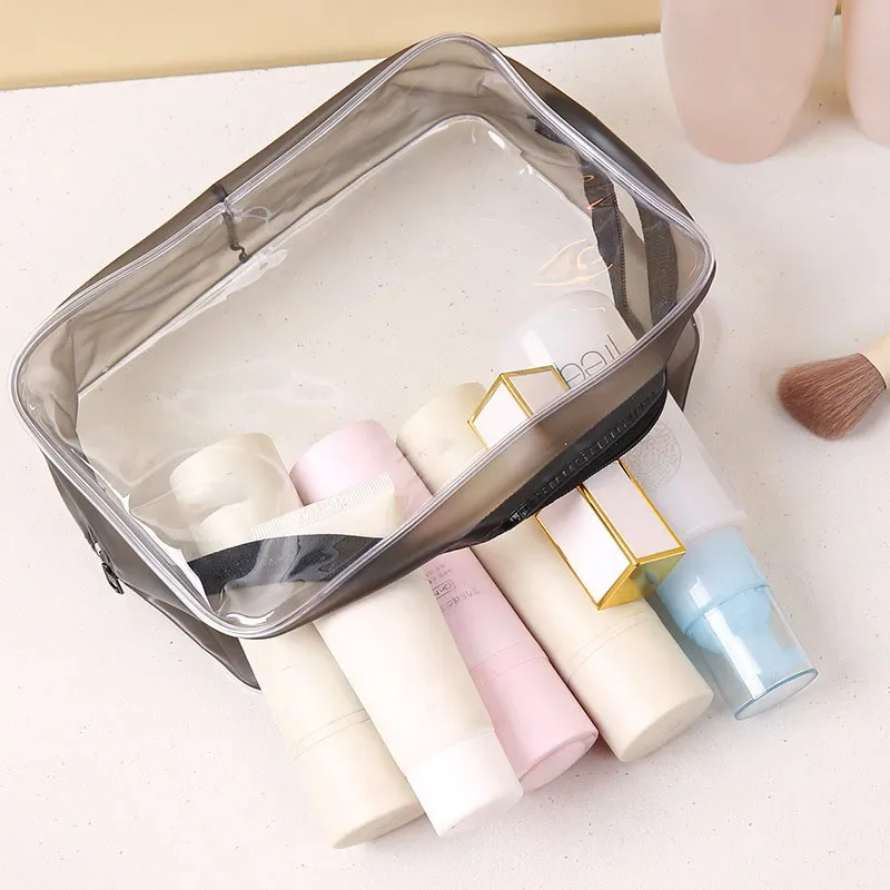 Women Transparent Cosmetic Bag Travel Organizer Bath Toiletry Wash Storage Bag Case Black Red Blue Zipper Clear Makeup Pouch