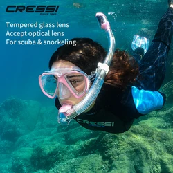 Cressi Diving Mask Swimming Snorkeling Set Dry Snorkel Silicone Skirt Tempered Glass Lens for Adults Ranger