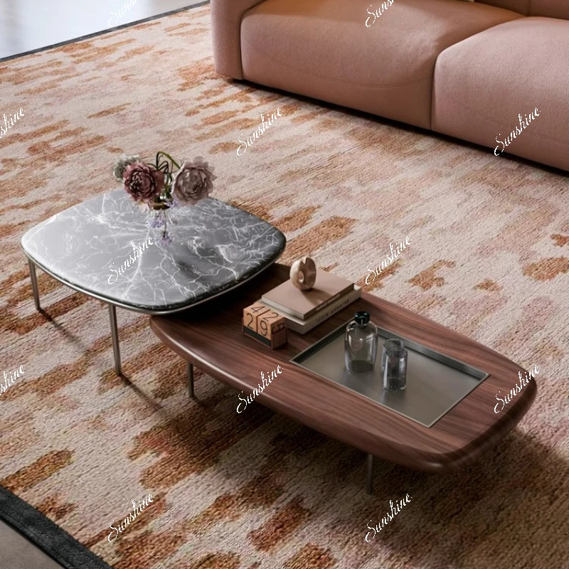 

Italian minimalist, design, light luxury medium and ancient style living room small apartment, simple tea table combination