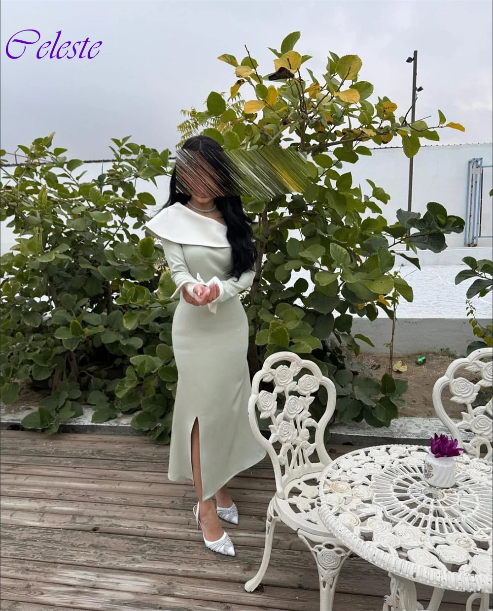 Abito da sera personalizzato a maniche lunghe in jersey a sirena Abiti da festa classici alla caviglia Abiti moderni per occasioni speciali con spacco laterale