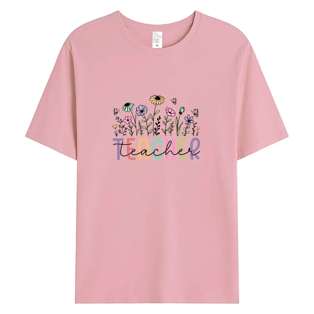 

Women Cotton T-shirt Short Sleeve Tees 2025 Fashion Flowers Print Teacher T Shirts Oversized Women's Tops Female Tshirt Clothing