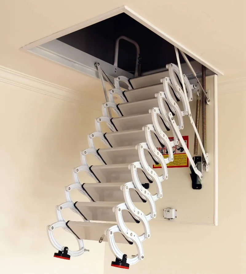 Customized Attic Folding Hatch Ladder Retractable Folding Stairs For Villa 2.2-3.8 Meter Floor Height