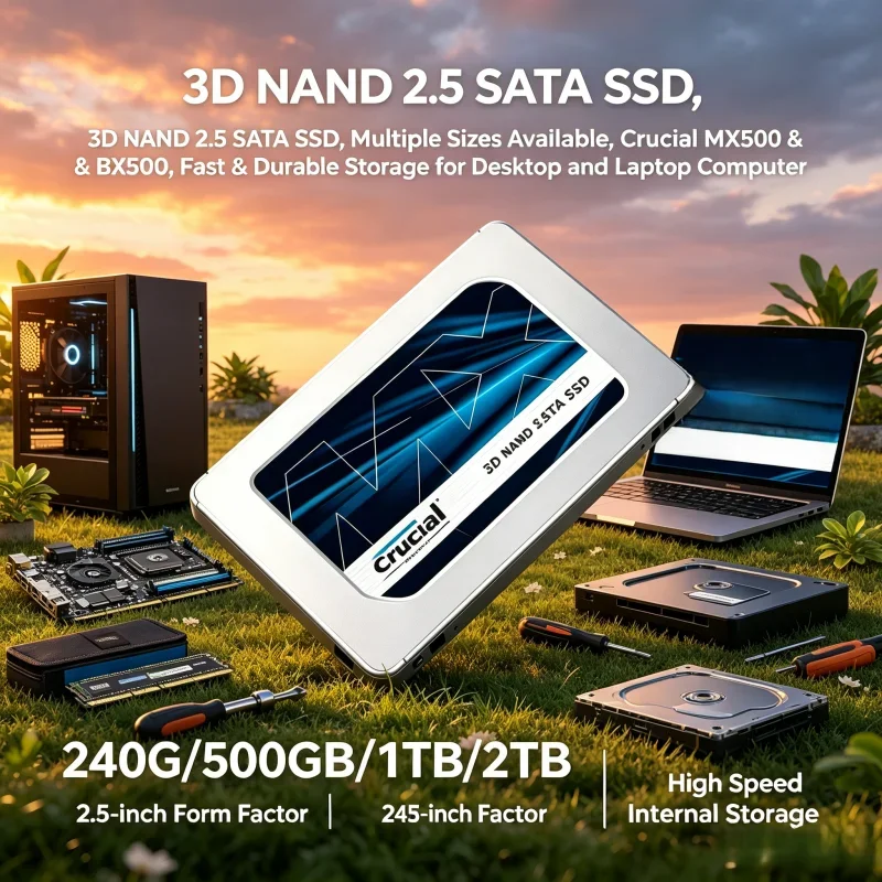 SSD SATA 3D NAND de 2.5'', Disponible en Varios Tamaños, Crucial MX500 y BX500, Almacenamiento Rápido y Duradero para Computadoras de Escritorio y Portátiles