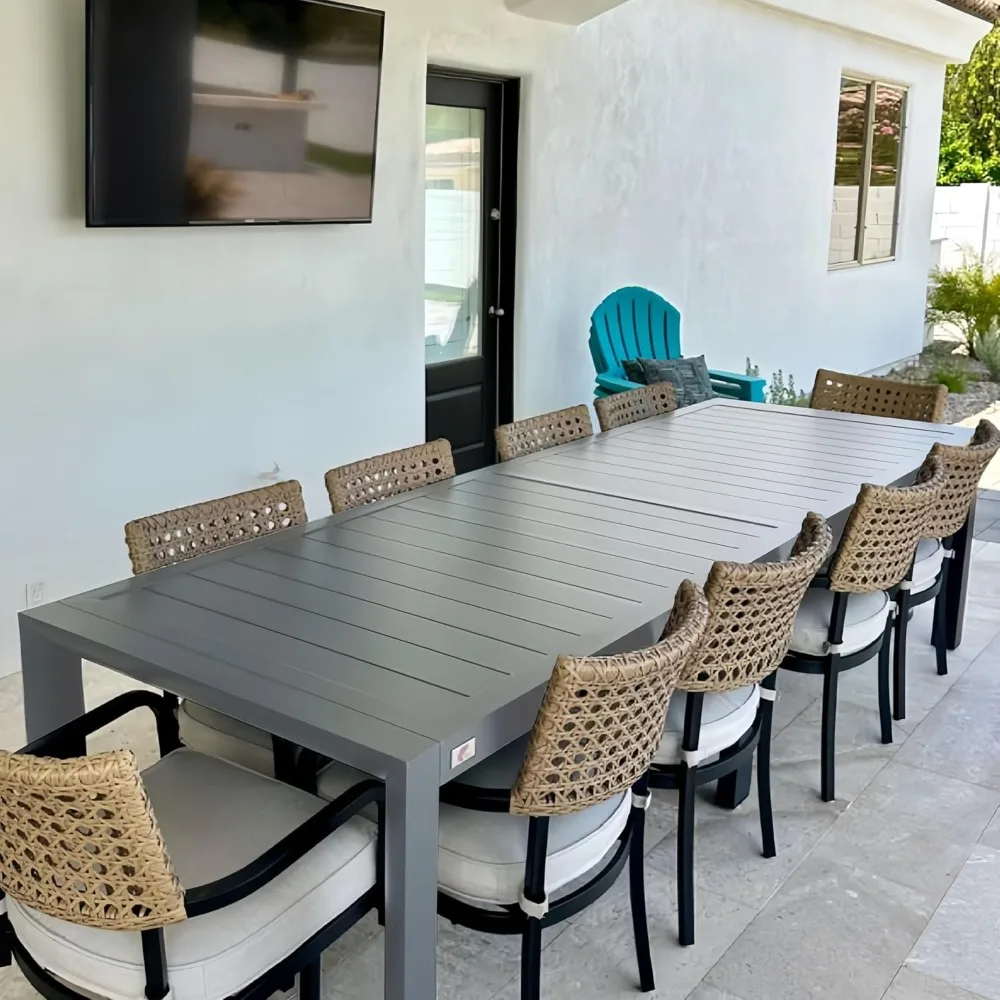 Outdoor Dining Table 121 X 37 Slatted Tabletop Large Aluminum Rectangular Patio Dining Table, Customized