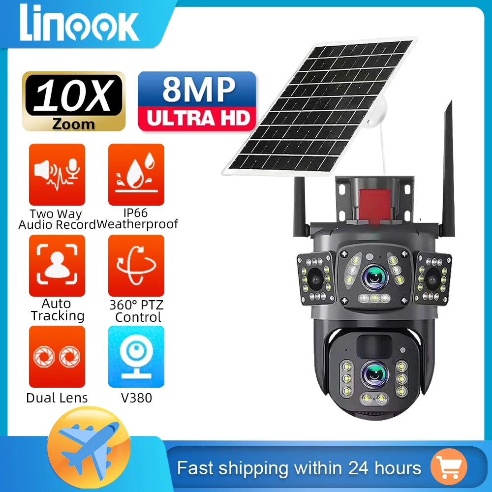 LLSEE V380,Wireless WIFI solar closed-circuit television,CCTV,4G SIM solar camera,4K dual lens,outdoor security network camera