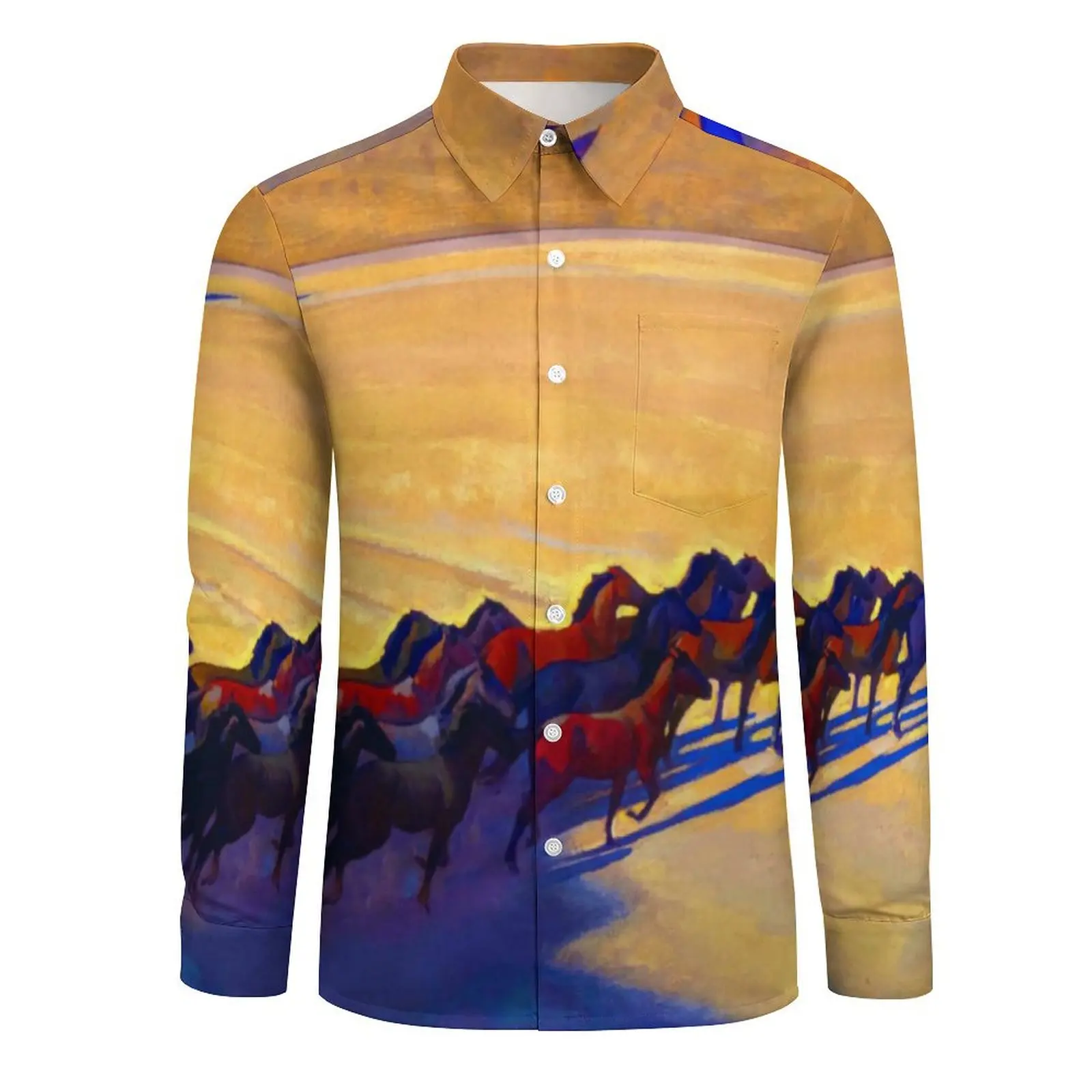 Desert Print Casual Shirts Wild Horses Novelty Shirt Autumn Street Style Oversized Blouse Man Long Sleeve Graphic Tops Gift Idea