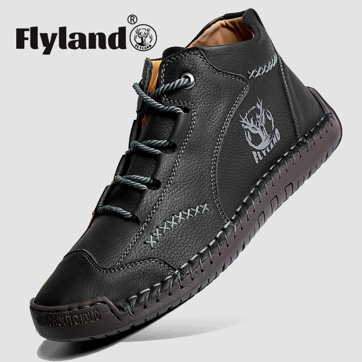 FLYLAND Comfortable Casual Leather Shoes Men Sneakers Leather Loafers Handmade Men Shoe Breathable Flats Shoe Hot Sale Moccasins