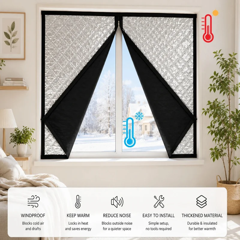 Black Zipper, Winter Thermal Curtains, Heat Insulation, Warmth Retention, Sun Shading, Soundproofing, Customizable