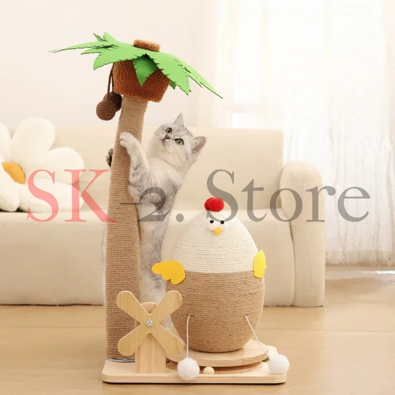 Vertical Jute & Wood Scratching Post with Turntable Small Climbing Frame Wear Resistant Self Entertaining Cat Toy