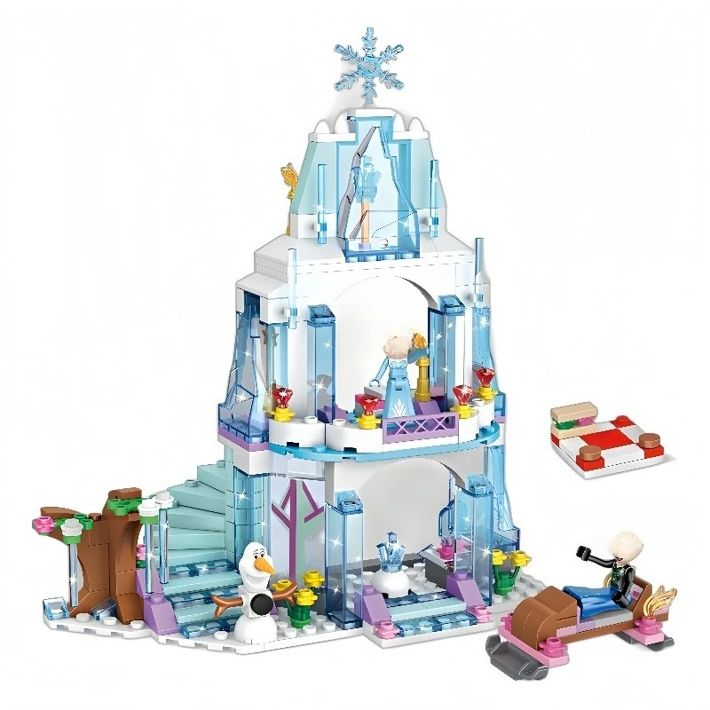Elsa Ice Castle Building Blocks Set Princess Ice Palace Bricks Toy with Olaf & Sled Creative STEM Gift for Girls