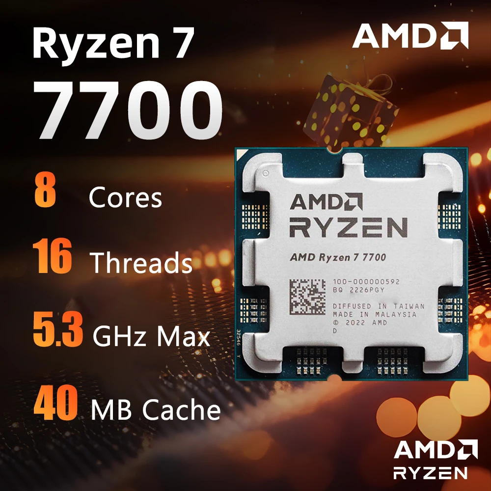 AMD Ryzen 7 7700 Brandneue CPU 5,3 GHz 8-Core 16-Thread 40 MB Cache 5NM TDP 65 W Sockel AM5 Gaming-Prozessor mit Grafik