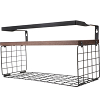 Wall Mounted Bathroom Organizer Shelf Brown Wood Metal Floating Storage Rack For Towels Bath Supplies Kitchen Shelves